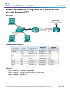 Práctica de laboratorio: Configuración de la traducción de la dirección del puerto (PAT)