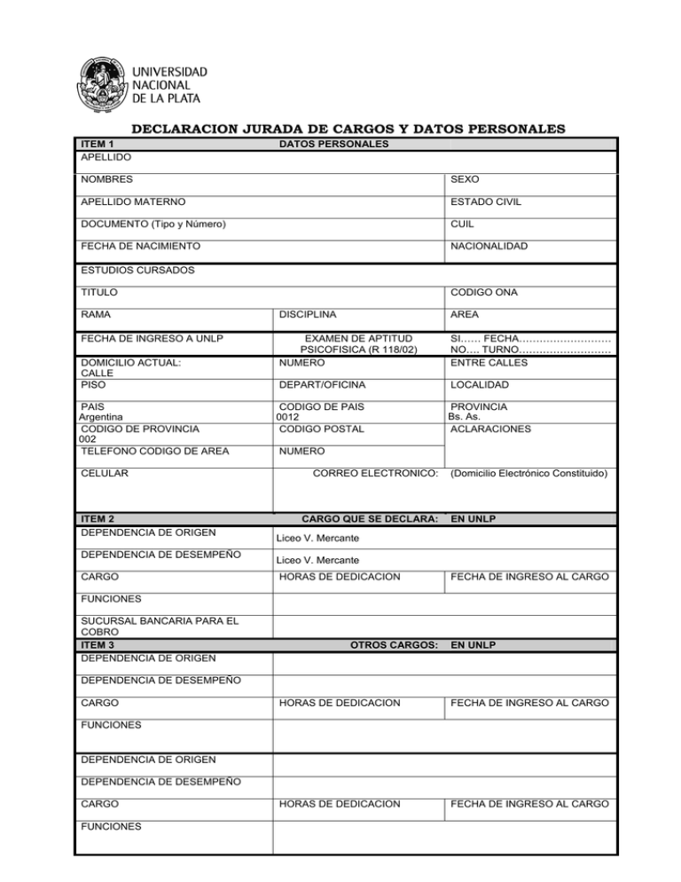 Planilla Para Declaraci N Jurada