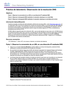 Práctica de laboratorio: Observación de la resolución DNS