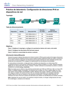 Práctica de laboratorio: Configuración de direcciones IPv6 en dispositivos de red