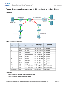 Packet Tracer: configuración de DHCPv4 mediante el IOS de Cisco (instrucciones)