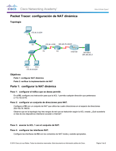 Packet Tracer: configuración de NAT dinámica (instrucciones)