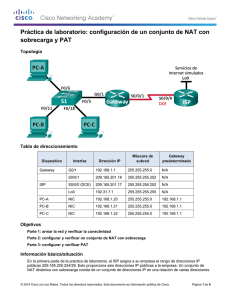 Práctica de laboratorio: configuración de un conjunto de NAT con sobrecarga y PAT