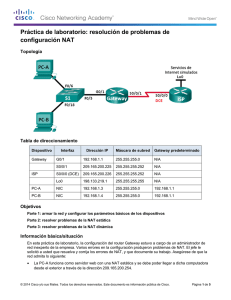 Práctica de laboratorio: resolución de problemas de configuración NAT