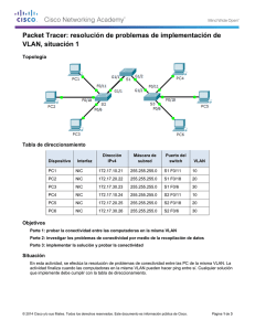 Packet Tracer: resolución de problemas de implementación de VLAN, situación 1 (instrucciones)