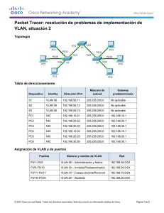 Packet Tracer: resolución de problemas de implementación de VLAN, situación 2 (instrucciones)