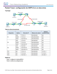 Packet Tracer: configuración de OSPFv2 en un área única (instrucciones)