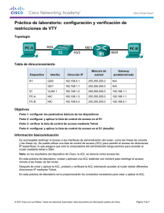 Práctica de laboratorio: configuración y verificación de restricciones de VTY