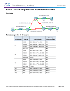 Packet Tracer: Configuración de EIGRP básico con IPv6 (instrucciones)