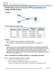 Packet Tracer: Uso de un servidor TFTP para actualizar una imagen del IOS de Cisco (instrucciones)