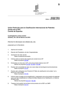 S Unión Particular para la Clasificación Internacional de Patentes Comité de Expertos