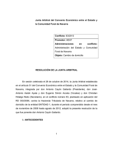 Resolución Junta Arbitral de Navarra 63-2013, de 28 de octubre de 2014