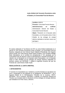 Resolución Junta Arbitral de Navarra 46-2012, de 7 de febrero de 2014