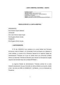 Resolución Junta Arbitral de Navarra 45-2012, de 11 de junio de 2013