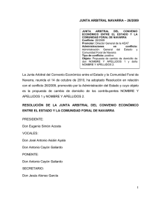 Resolución Junta Arbitral de Navarra 26-2009, de 14 de octubre de 2010