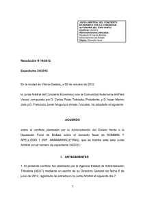 Resolución Junta Arbitral del País Vasco 14/2012, de 29 de octubre de 2012