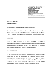 Resolución Junta Arbitral del País Vasco 26/2011, de 22 de diciembre de 2011