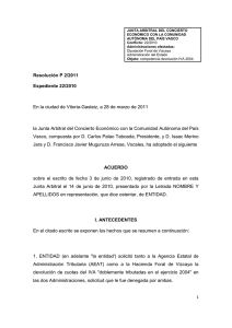 Resolución Junta Arbitral del País Vasco P 02/2011, de 28 de marzo de 2011