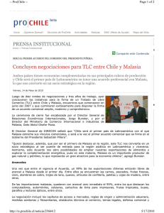 Concluyen negociaciones para TLC entre Chile y Malasia PRENSA INSTITUCIONAL
