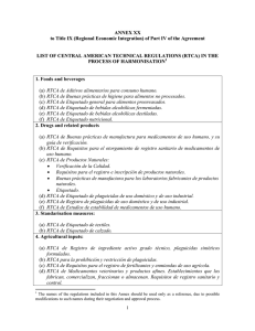 List of Central American Technical Regulations (RTCA) in the process of harmonisation