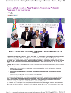 México y Haiti suscriben acuerdo para la promoción y protección recíproca de las inversiones