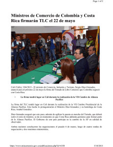 Costa Rica y Colombia firmarán su TLC el próximo 22 de mayo