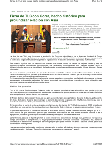Colombia sucribe el Acuerdo de Libre Comercio con Corea