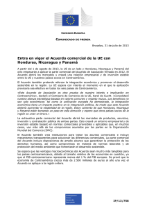 Acuerdo comercial de la UE con Honduras, Nicaragua y Panam entr en vigor