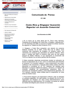 Costa Rica y Singapur anuncian su interés de negociar un tratado de libre comercio