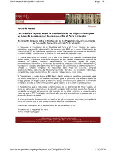 Declaración Conjunta sobre la finalización de las negociaciones para un Acuerdo de Asociación Económica entre el Perú y el Japón