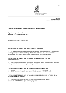 S Comité Permanente sobre el Derecho de Patentes Vigesimosegunda sesión