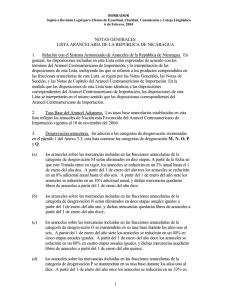Notas Generales - Categorías de desgravación de Nicaragua