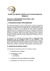 Centro de Opinión Pública de la Universidad de Belgrano ESCENARIO ELECTORAL 2003