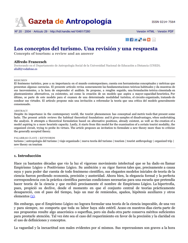 Los conceptos del turismo. Una revisión y una respuesta Alfredo Francesch