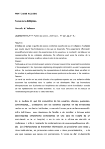 PUNTOS DE ACCESO Notas metodológicas.  Honorio M. Velasco