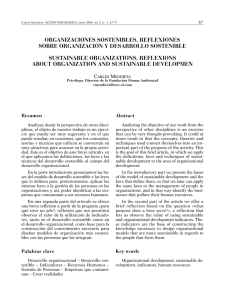 ORGANIZACIONES SOSTENIBLES. REFLEXIONES SOBRE ORGANIZACIÓN Y DESARROLLO SOSTENIBLE SUSTAINABLE ORGANIZATIONS. REFLEXIONS