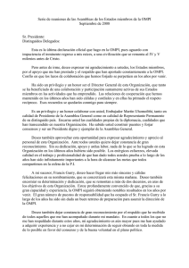 Serie de reuniones de las Asambleas de los Estados miembros... Septiembre de 2008 Sr. Presidente: