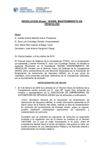 RESOLUCION (Expte. 16/2009, MANTENIMIENTO DE VEHICULOS)