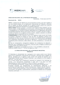 Resolución 10- 2015 - Aplicación de clasificación de Niza 10° Edición