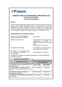SUBASTA PÚBLICA DE MATERIAL PARA RECICLAJE N° 001-2012-FONAFE (Tercera Convocatoria)