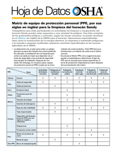 Hurricane Sandy Cleanup PPE Matrix - Spanish - PDF - Accessibility Assistance: Contact the OSHA Directorate of Cooperative and State Programs at 202-693-2200 for assistance accessing PDF materials.