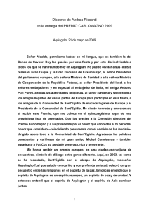 Discurso de Andrea Riccardi en la entrega del PREMIO CARLOMAGNO 2009