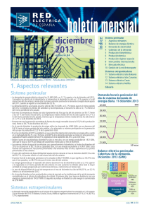 Boletín mensual Diciembre 2013. Red Eléctrica.