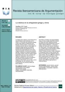 Revista Iberoamericana de Argumentación La retórica en la antigüedad griega y china Director Secretaria