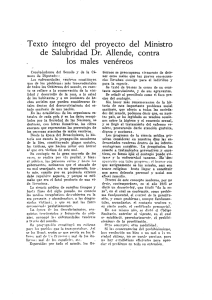 Texto del proyecto del ministro de salubridad Salvador Allende, contra los males venéreos (1930)