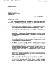 Carta del Juez M. Bedjaoui al Secretario General del CIADI - 19/01/2006