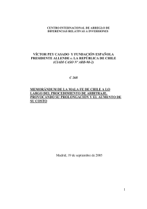 Memor ndum de la mala fe de Chile a lo largo del procedimiento de arbitraje - 19/09/2005