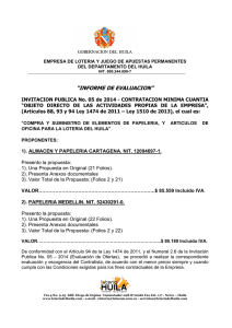 Informe de Evaluación Invitación pública 05 - 2014 - Copra de Articulos de Papeleria y Oficina