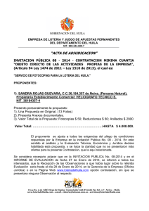 Acta de Adjudicación Invitación Pública 08 - 2014