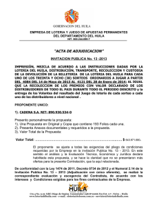 * Acta de Adjudicación - Invitación PK 13 - 2013 - Impresión, Mezcla y Distribución de Billeteria
